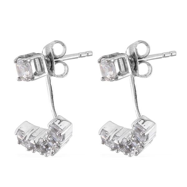 Lustro Stella - Platinum Overlay Sterling Silver (Asscher Cut) Jacket Earrings (with Push Back) Made with Finest CZ