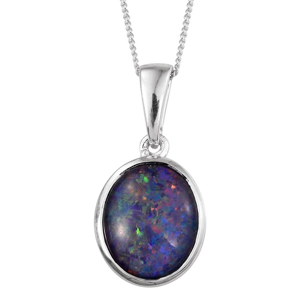 Australian Boulder Opal (Ovl) Solitaire Pendant With Chain in Platinum Overlay Sterling Silver 2.750