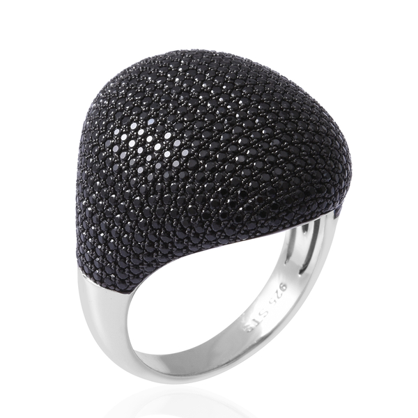 Cocktail Collection- Pave Set Natural Boi Ploi Black Spinel (Rnd) Cluster Ring in Rhodium Overlay Sterling Silver 6.410 Ct, Silver wt 8.40 Gms, Number of Gemstone 641