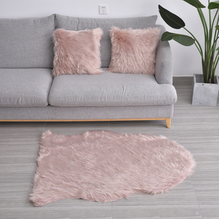 3 Piece Set Acrylic Faux Fur Glitter Carpet with 2 Matching Cushion Covers - Light Pink