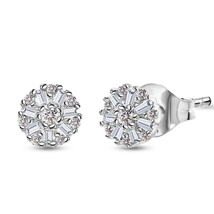 MP Diamond Cluster Earrings (with Push Back) in Platinum Overlay Sterling Silver 0.150 Ct