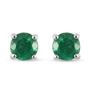 RHAPSODY 950 Platinum AAAA Kagem Zambian Emerald Earrings (With Screw Back) 1.04 Ct.
