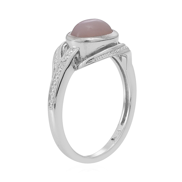 Peruvian Pink Opal (Ovl 1.10 Ct), White Topaz Ring in Rhodium Plated Sterling Silver 1.110 Ct.