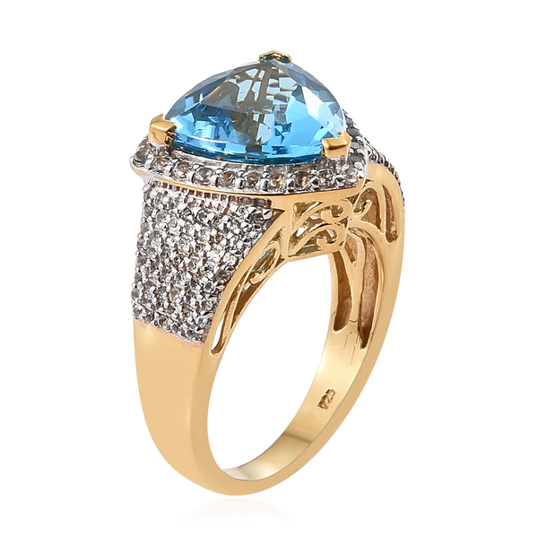 Marambaia Topaz (Trl 8.00 Ct), White Topaz Ring in 14K Gold Overlay Sterling Silver 9.000 Ct. Silver wt 7.19 Gms. Number of Gemstone 136