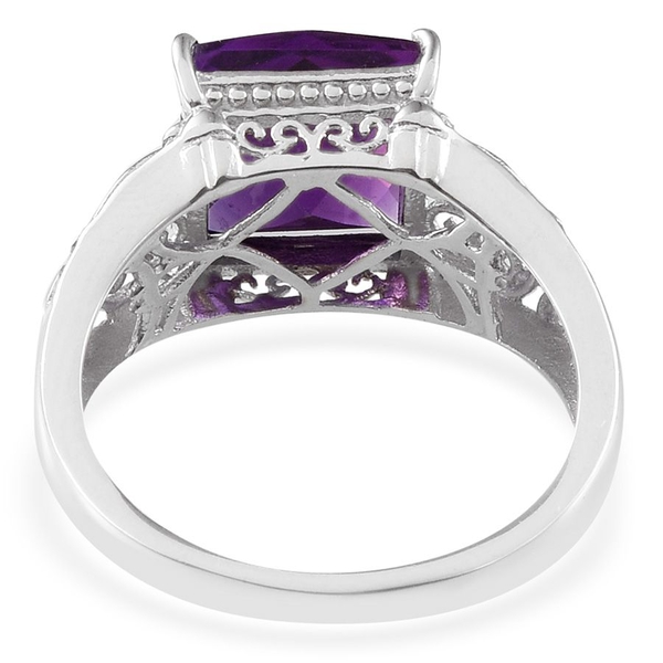 Amethyst (Sqr) Solitaire Ring in Platinum Overlay Sterling Silver 4.500 Ct.