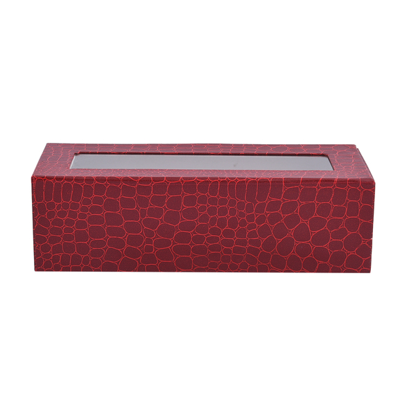 5 Slot Watch Box with Transparent Window (Size 25x10x7Cm) - Dark Red Colour
