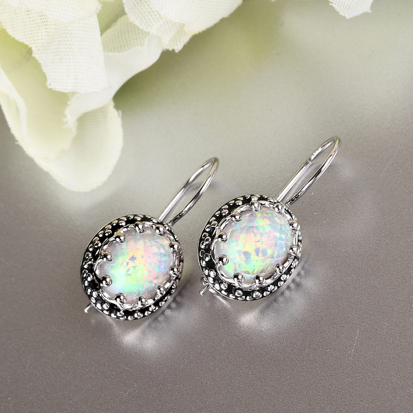 Sajen Silver Cultural Flair Collection - Quartz Doublet Simulated Opal White Earrings in Rhodium Ove