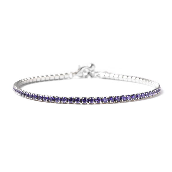 ELANZA Simulated Amethyst Bracelet (Size 7 with 1.5 inch Extender) in Rhodium Overlay Sterling Silve