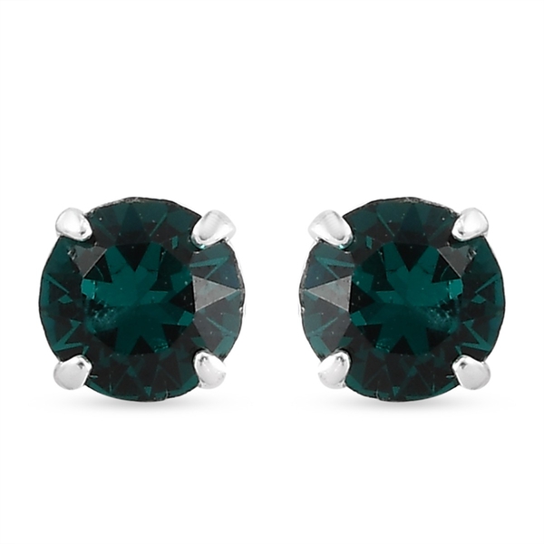 Lustro Stella - Emerald Colour Crystal Stud Earrings (with Push Back) in Sterling Silver
