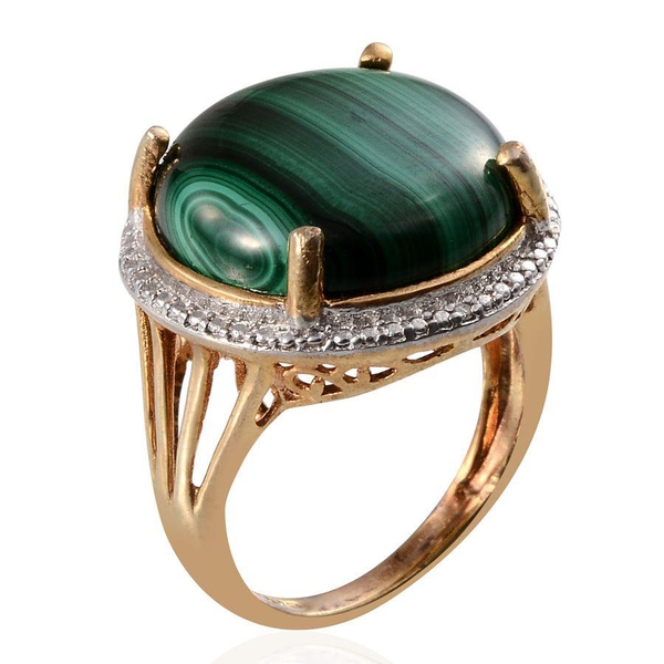 Malachite (Rnd 18.50 Ct), Diamond Ring in ION Plated 18K Y Gold Bond 18.510 Ct.
