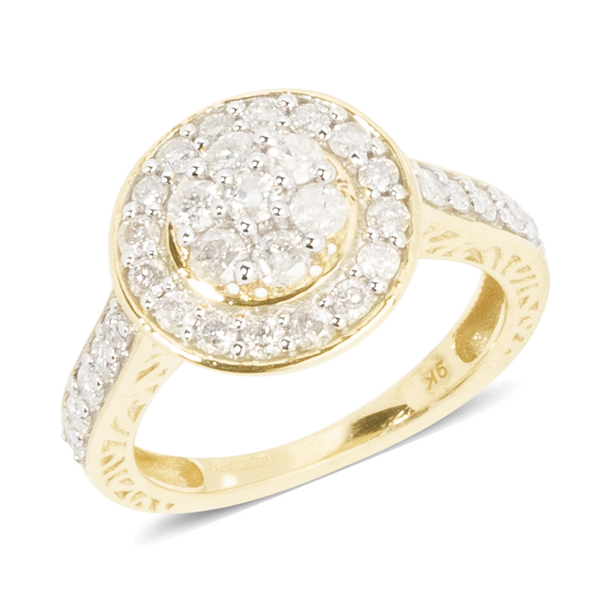 Limited Edition 1 Carat Diamond Halo Design Ring in 9K Gold SGL Certified