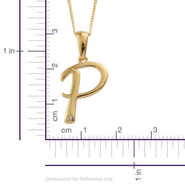 Diamond (Rnd) Initial P Pendant With Chain in Yellow Gold Overlay Sterling Silver