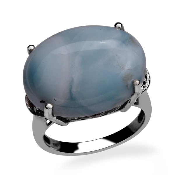 Larimar (Ovl 13.50 Ct), Diamond Ring in Platinum Overlay Sterling Silver 13.510 Ct.