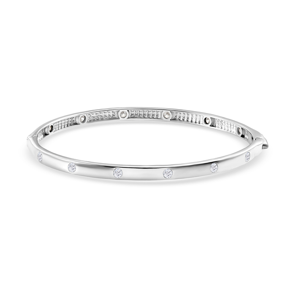 Moissanite Bangle (Size 7.5) in Platinum Overlay Sterling Silver 1.20 Ct, Silver Wt. 10.50 Gms