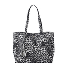 Leopard Pattern Tote Bag with Tasslels and Magnetic Button (Size 36x30x11 Cm) - Grey