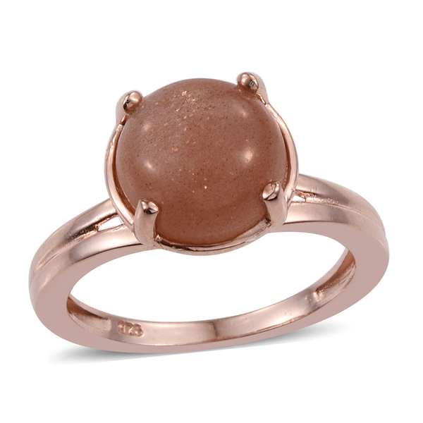 Morogoro Peach Sun Stone (Rnd) Solitaire Ring in Rose Gold Overlay Sterling Silver 3.500 Ct.