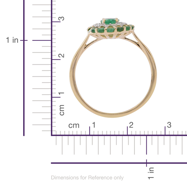 9K Y Gold AAA Kagem Zambian Emerald Natural Cambodian White Zircon Ring 1.750 Ct.