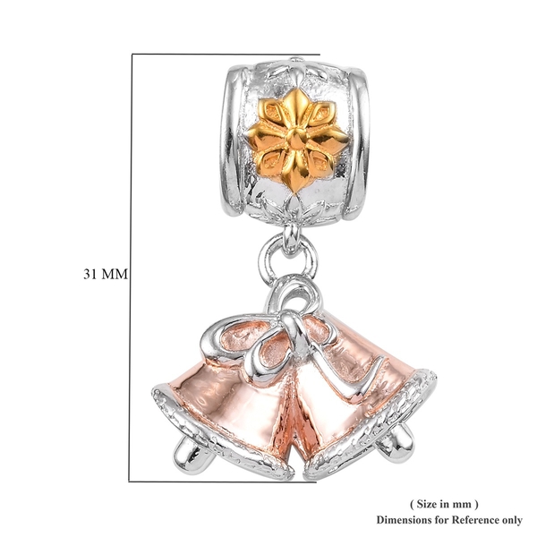 Christmas Bell 3 Tone Silver Charm in Yellow Gold, Rose Gold and Platinum Overlay 5.12 Gms.