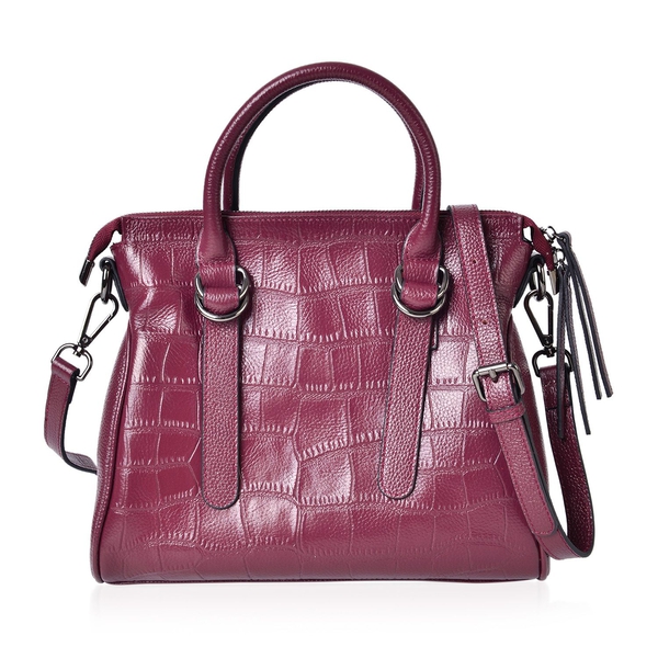 (LAST CHANCE TO BUY )Genuine Leather Croc Embossed Burgundy Colour Tote Bag with Adjustable Shoulder