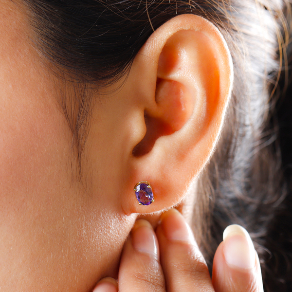 Amethyst Stud Earrings (with Push Back) in 14K Gold Overlay Sterling Silver 1.32 Ct.