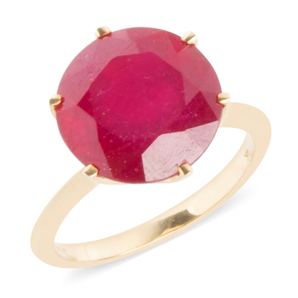 Limited Edition- 9K Yellow Gold AAA Rare Size African Ruby (Rnd 12 mm) Ring 9.290 Ct.