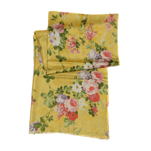 100% Modal Red and Multi Colour Floral Pattern Yellow Colour Scarf (Size 200x70 Cm)