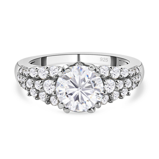 Moissanite Ring in Platinum Overlay Sterling Silver 1.98 Ct.