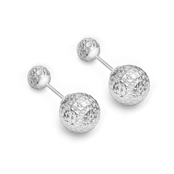 9K White Gold 6MM and 10MM Diamond Cut Ball Frock Earrings (with Push Back)