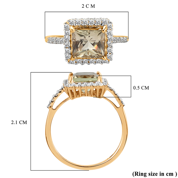 9K Yellow Gold Turkizite (Princess Cut) and Diamond Ring 2.24 Ct.