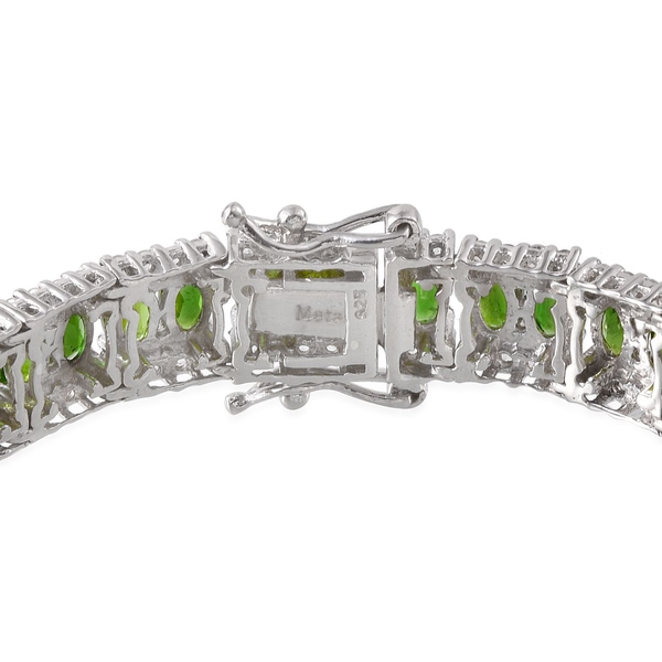 Chrome Diopside (Ovl), White Topaz Bracelet in Platinum Overlay Sterling Silver (Size 7.5) 17.000 Ct.