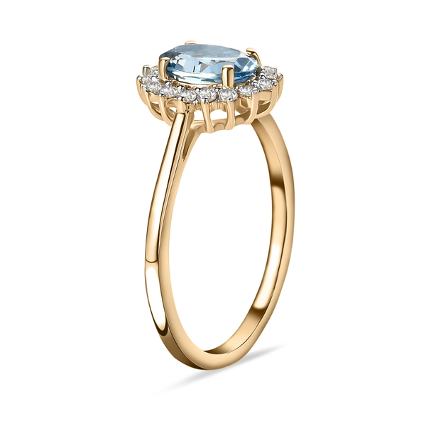 TLV- 9K Yellow Gold Santamaria Aquamarine and Diamond Ring 0.69 Ct