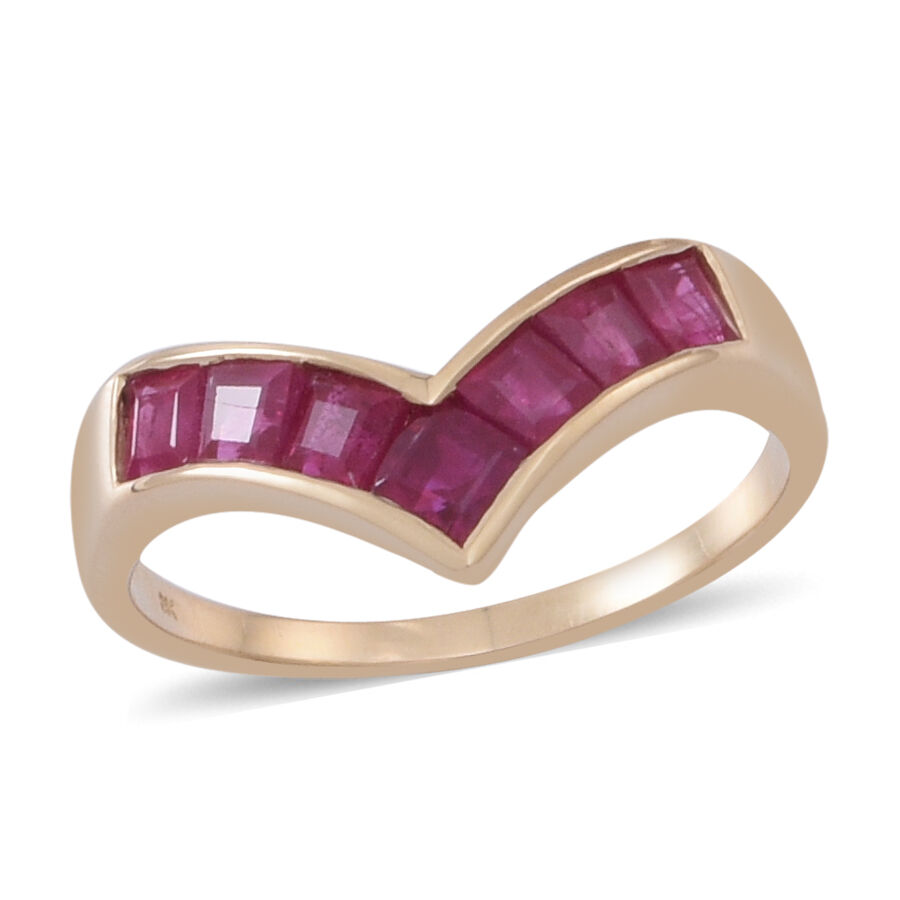 9K Y Gold AAA Ruby (Sqr) 7 Stone Wishbone Ring 1.750 Ct.