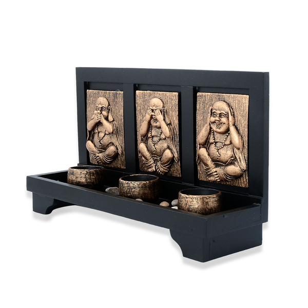 Home Decor -  Golden Colour Three Laughing Buddha with Cups