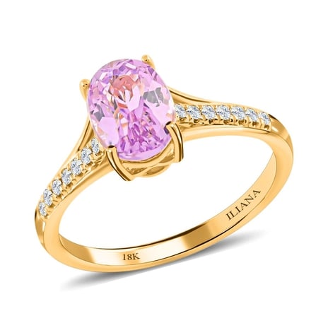 Certified and Appraised- ILIANA 18K Yellow Gold  AAAA Patroke Kunzite and Diamond (SI-G-H) Ring 1.76