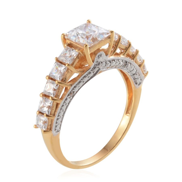 Lustro Stella - 14K Gold Overlay Sterling Silver (Sqr) Ring Made with Finest CZ 2.602 Ct.