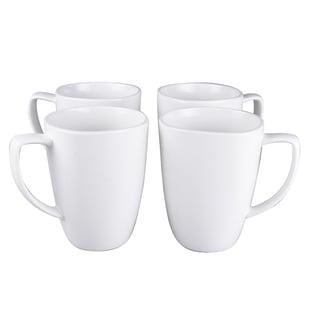 Set of 4 - Large Porcelain Mug in White (11X5.5 Cm) - Capacity (350ML)