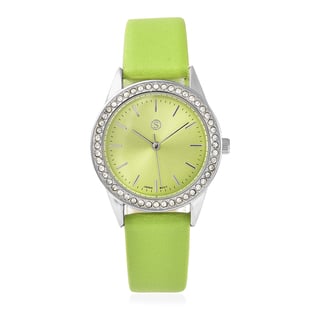 STRADA Japanese Movement Light Green Dial Crystal Studded Water Resistant Watch with Light Green Colour Strap