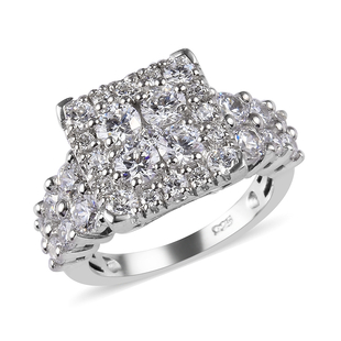 Lustro Stella Platinum Overlay Sterling Silver Ring Made with Finest CZ 3.83 Ct.