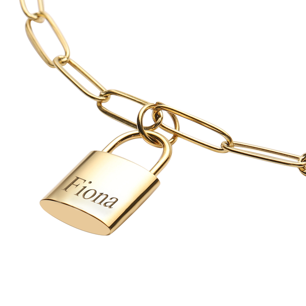 Personalised Engravable Paperclip Chian Necklace with Lock Charm in Stainless Steel, Size 18"