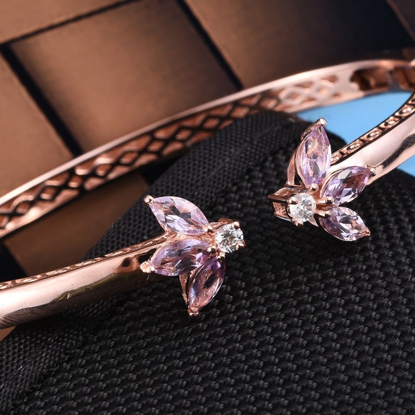Rose De France Amethyst (Mrq), Natural Cambodian Zircon Bangle (Size 7.5) in ION Plated 18K Rose Gold Bond 2.500 Ct.