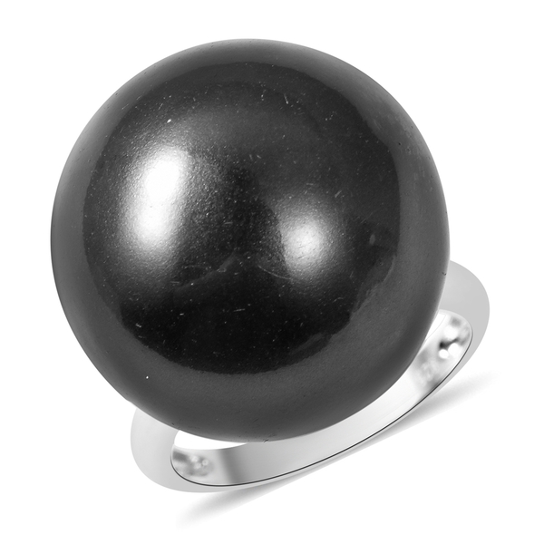 Tahitian Shell Pearl (Rnd 20MM) Solitaire Ring in Rhodium Overlay Sterling Silver