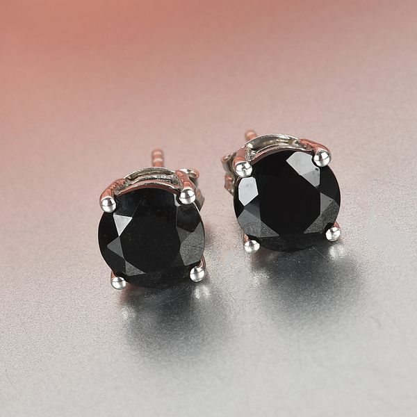 Black Tourmaline Stud Earrings (with Push Back) in Platinum Overlay Sterling Silver 2.85 Ct.