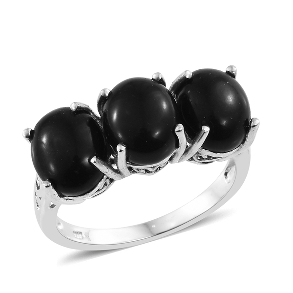 Shungite (Ovl) Trilogy Ring in Platinum Overlay Sterling Silver 6.750 Ct.