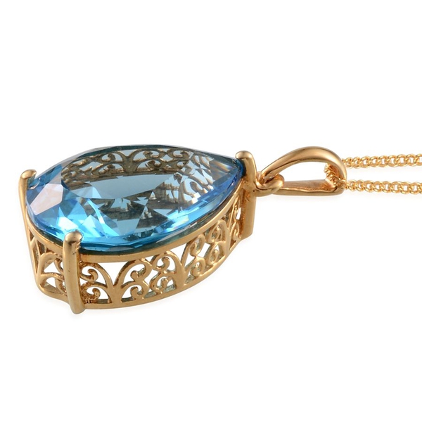Electric Swiss Blue Topaz (Pear) Pendant With Chain in Yellow Gold Overlay Sterling Silver 17.000 Ct.