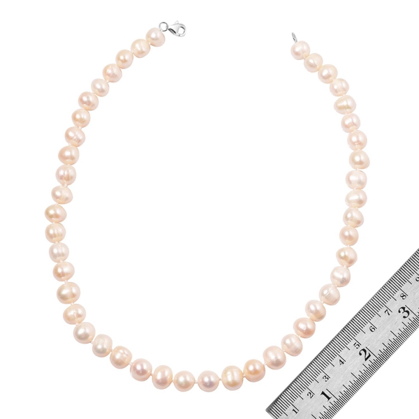Fresh Water White Organic Pearl (9-11 MM) Necklace (Size 18) in Rhodium Plated Sterling Silver 145.000 Ct.