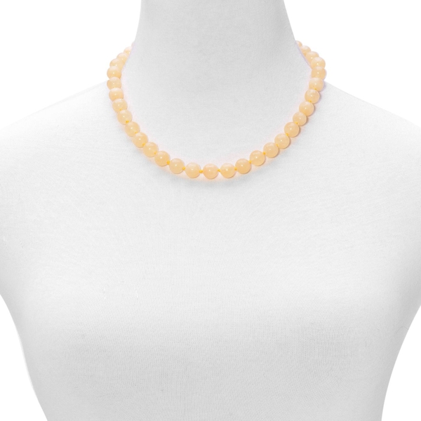Natural Rare Honey Round Jade Necklace (Size 18) in Rhodium Plated Sterling Silver 250.00 Ct. Size 9-10 mm.