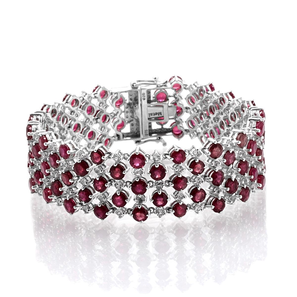 African Ruby (Rnd), White Topaz Bracelet in Platinum Overlay Sterling Silver (Size 7) 32.500 Ct.