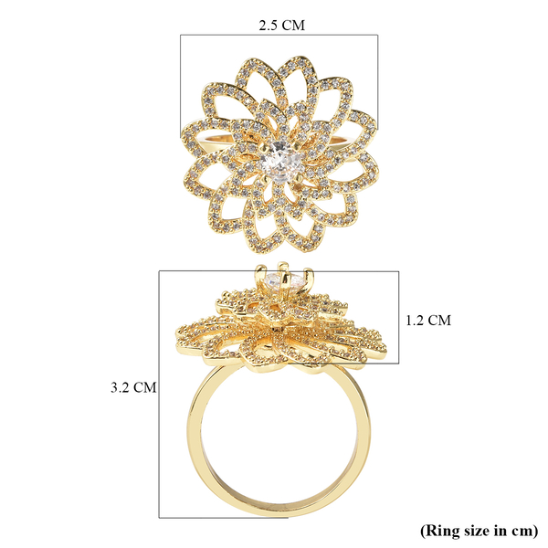 Simulated Diamond Floral Ring in Yellow Gold Tone