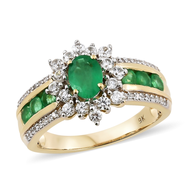 2.35 Ct AAA Premium Santa Terezinha Emerald and Zircon Halo Ring in 9K Gold 5.62 grams