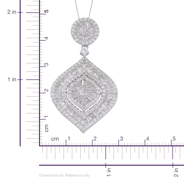ELANZA AAA Simulated Diamond (Rnd) Pendant With Chain in Rhodium Plated Sterling Silver, Silver Wt 12.15 Gms.